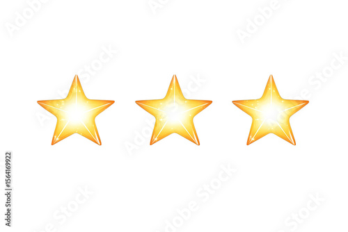 Three glowing golden stars against transparent background representing positive reviews and achievements