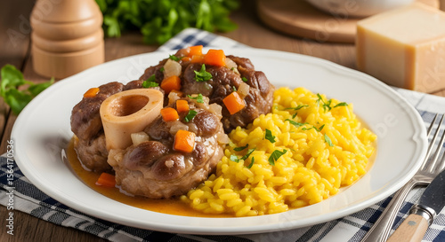 Traditional Italian ossobuco with saffron risotto
