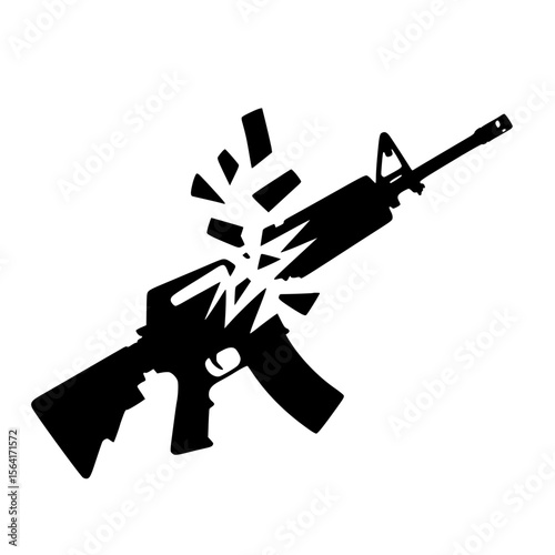 Minimalist Black SVG Silhouette of a Broken Rifle Symbol for Anti-War and Global Peace Design Themes