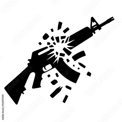 Minimalist Black SVG Silhouette of a Broken Rifle Symbol for Anti-War and Global Peace Design Themes