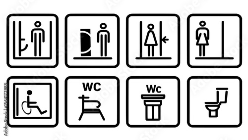 Set of toilet symbols/ toilet icon set /Minimalist Bathroom Icons, Black & White \ Toilet icons set, common male female restroom.