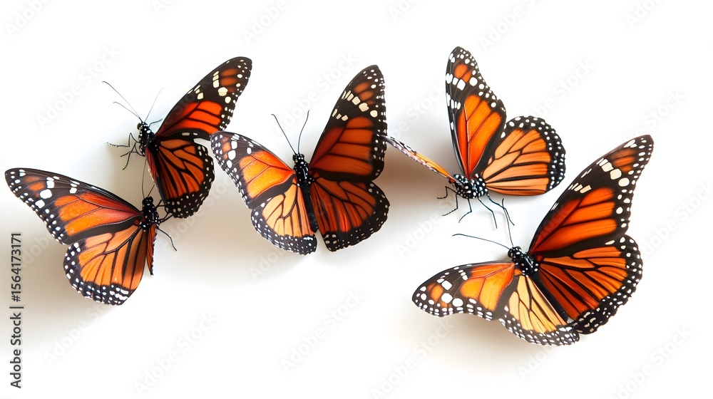 Obraz premium Vibrant Monarch Butterflies on White Background