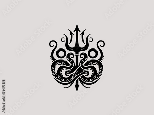 Minimalist octopus and anchor silhouette vector logo for tattoo parlors or diving clubs