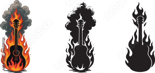 colored guitar silhouette with blazing flames and swirling smoke, vector art,
Burning Chords of a Broken Soul, Ashes of a Song Never Heard, When the Guitar Cried Flames, Embers of a Lost Tune
