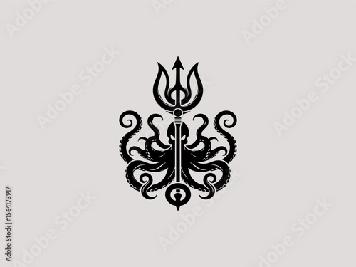 Minimalist octopus and anchor silhouette vector logo for tattoo parlors or diving clubs