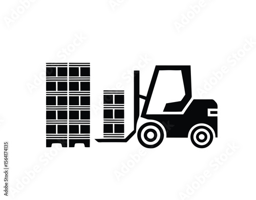 Forklift with goods vector icon in black color with white background.