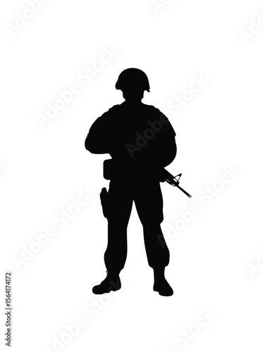 Soldier standing silhouette Icon in black color with white background.
