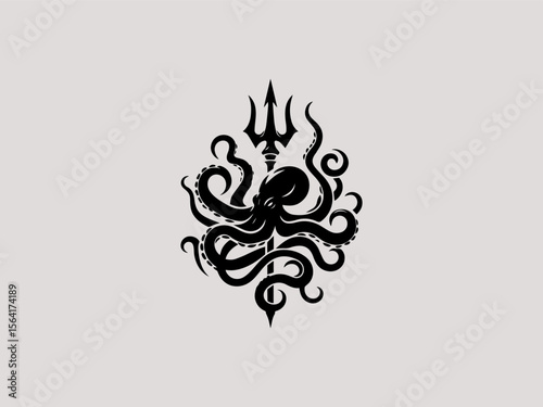 Minimalist octopus and anchor silhouette vector logo for tattoo parlors or diving clubs