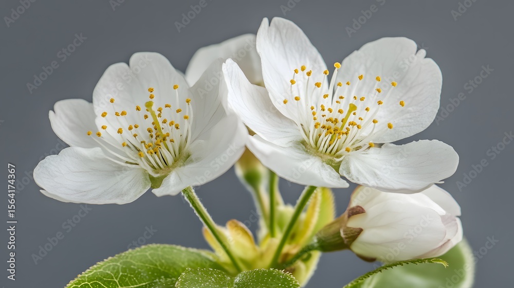Obraz premium Closeup of Two Delicate White Cherry Blossoms
