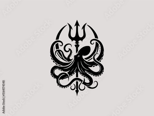 Minimalist octopus and anchor silhouette vector logo for tattoo parlors or diving clubs