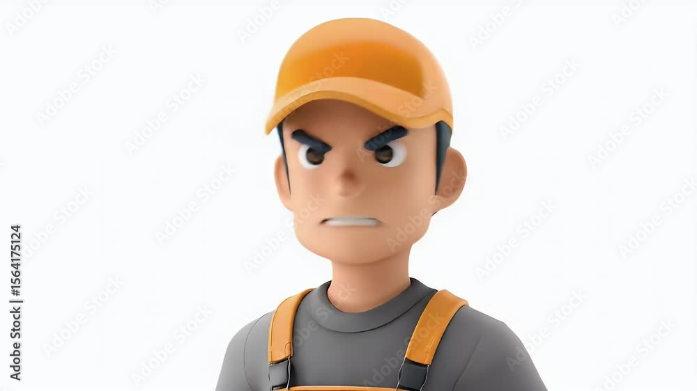 Angry Cartoon Construction Worker: Animated Character in Overalls, Expressing Frustration. Angry Cartoon Construction Worker: Animated Character in Overalls, Expressing Frustration.