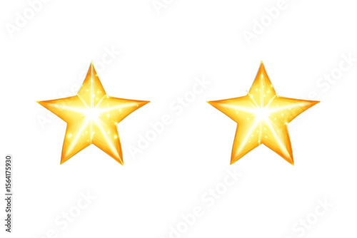 Two golden glowing stars on transparent background offering celebration and achievement concepts