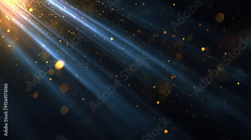 Abstract light rays with glowing lens flare and bokeh effects on a black background, creating a shimmering, magical glow suitable for overlays and design accents.