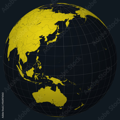 Northern Mariana Islands on Globe. Country view on the world map in Charcoal Bright Yellow color palette. Northern Mariana Islands shape on map.
