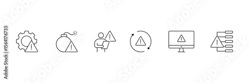 Set of risk management line icon collection. Containing alert, caution, danger, error, exclamation mark symbol.