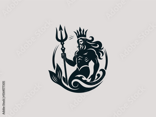 Vintage engraved king mermaid with trident vector logo for rum distilleries or pirate-themed bars