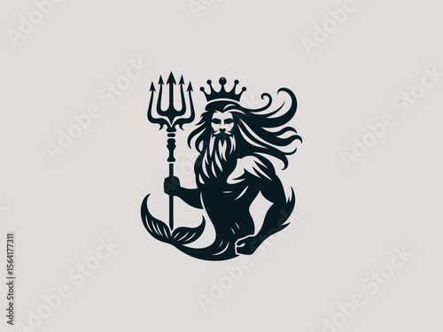 Vintage engraved king mermaid with trident vector logo for rum distilleries or pirate-themed bars
