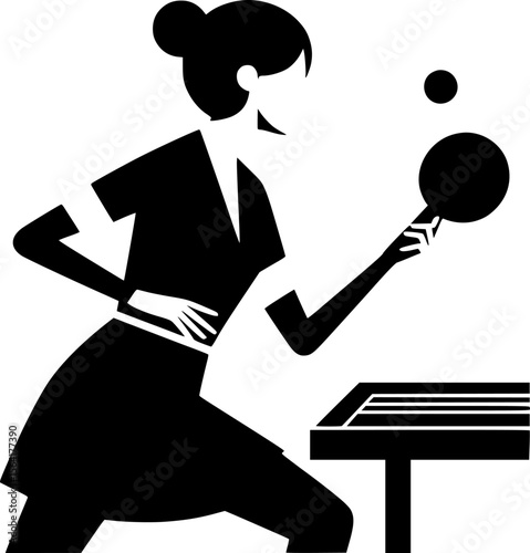 Flat vector of person playing table tennis, clean minimalist style