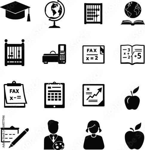 Education learning study school knowledge teaching student teacher subjects vector icons symbols