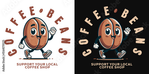 Coffee Bean Mascot: A charming coffee bean character, exuding warmth and friendliness, joyfully welcomes viewers. Capturing the spirit of community and support.