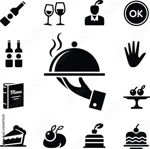 Restaurant food service icons set vector illustration for menu and catering business design element