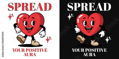 Positive Aura Illustration: The image portrays a jovial, cartoon heart character spreading positivity with an engaging illustration style. It's ideal for conveying happiness, good vibes.