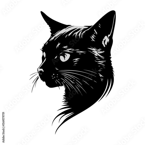 Stylish Black Cat Silhouette Profile Portrait