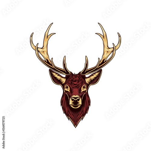Detailed Illustration of a Deer's Head with Antler.