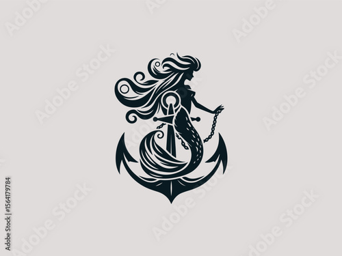 Vintage nautical mermaid and anchor vector logo for maritime businesses or seafood restaurants
