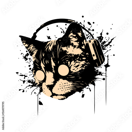 Stylish Cat Wearing Headphones, a Graphic Design