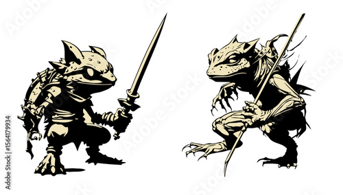Two Frog Warriors in Combat, Ready for Action