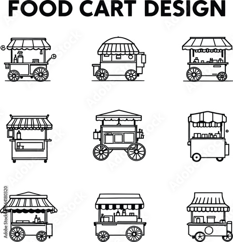 Food cart designs vector illustrations for street vendors mobile kitchen business ideas and concepts
