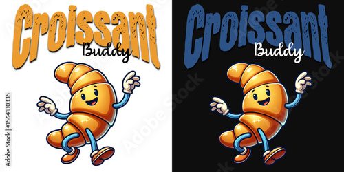 Cheerful Croissant Buddy: A whimsical illustration of a cheerful croissant character, a delightful visual for bakery branding. 