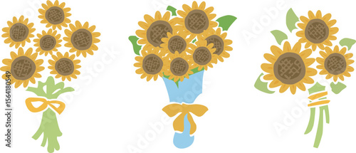 ヒマワリの花束イラストセット	
