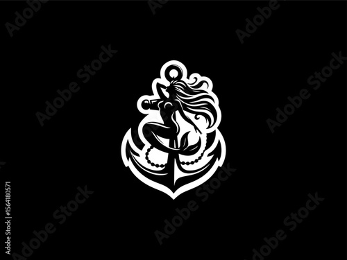 Vintage nautical mermaid and anchor vector logo for maritime businesses or seafood restaurants