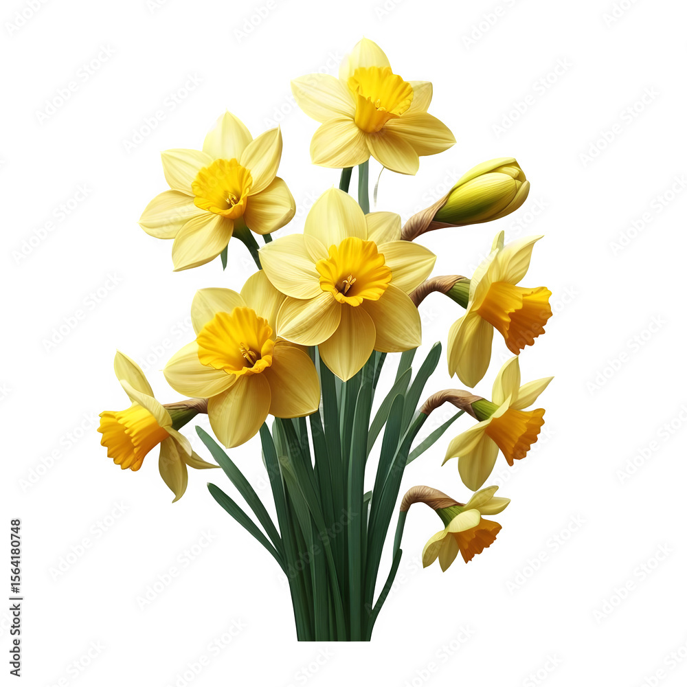 Obraz premium Beautiful Yellow Daffodils Bouquet on Transparent Background