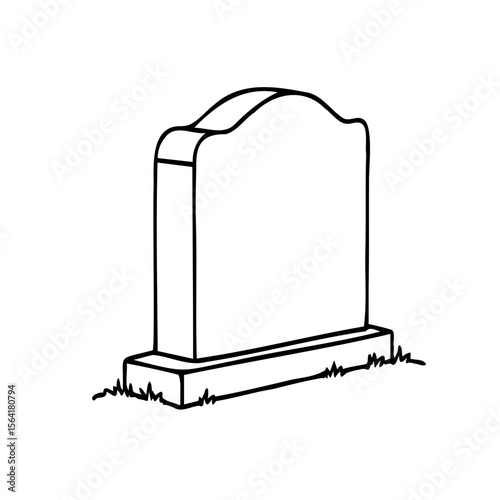 Minimalist gravestone illustration in black outline, suitable for memorial themes, copy space, on transparent background
