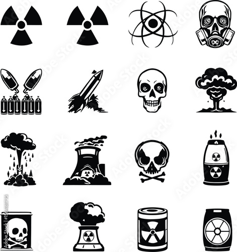 Nuclear radiation hazard warning signs and symbols danger toxic waste vector illustration collection set