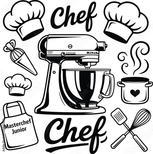 Chef kitchen cooking baking masterchef junior logo design vector illustration for culinary arts