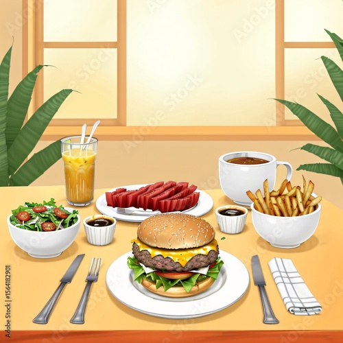 burger and fries