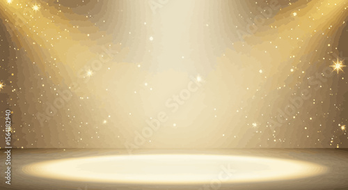 Golden illuminated stage backdrop with sparkling glitter for awards and celebration