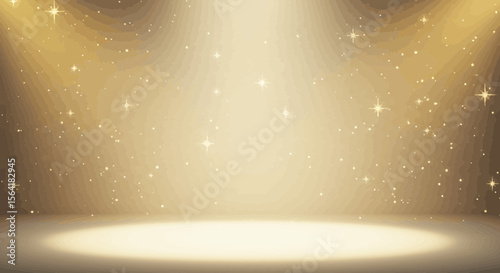 Golden Spotlight Stage with Sparkling Stars Background Perfect for Festive Celebrations