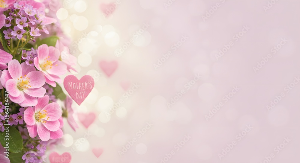 Delicate Pink Flowers and Hearts A Romantic Spring Background Delicate Pink Flowers and Hearts A Romantic Spring Background