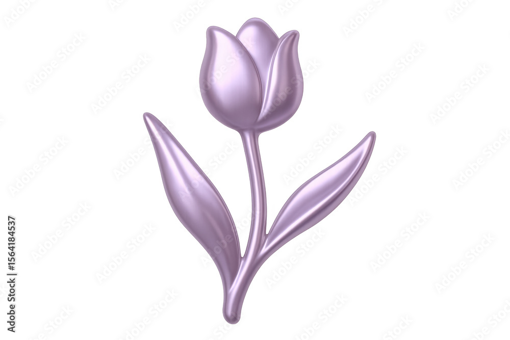 Naklejka premium Metallic tulip design with sleek, polished petals and leaves on transparent background, offering graphic design flexibility