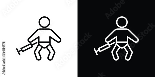 Baby Vaccination icons in line style. Editable black and white strokes