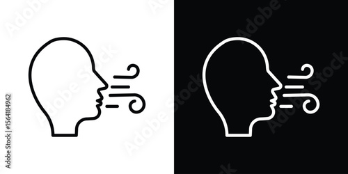Breath icons in line style. Editable black and white strokes