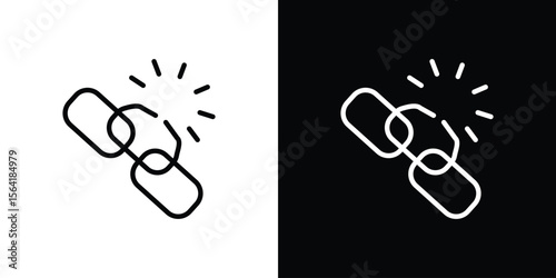 Broken link icons in line style. Editable black and white strokes
