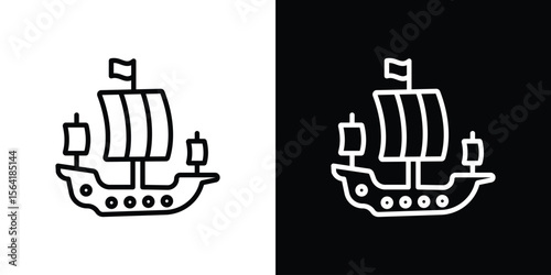 Caravel icons in line style. Editable black and white strokes