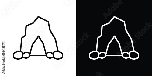 cave icons in line style. Editable black and white strokes