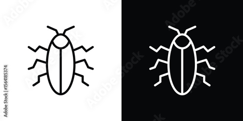 Cockroach icons in line style. Editable black and white strokes